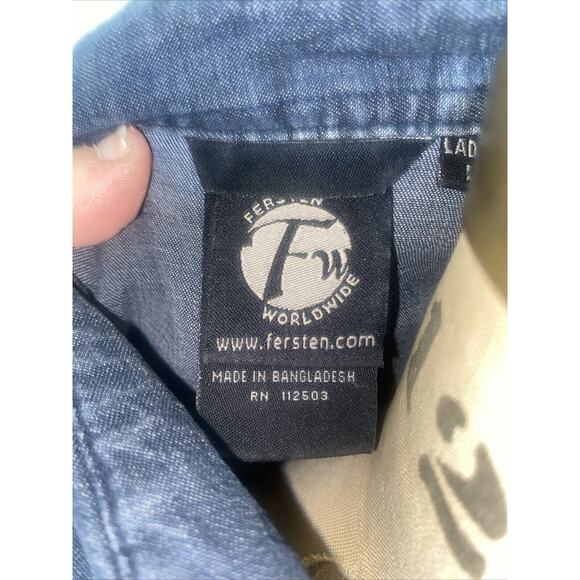 Black Faded Fersten Worldwide Ladies Denim Jacket Stretch Pearl Snaps Sz Large - Picture 7 of 8